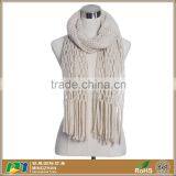 Women Winter White Color Medium Length Crochet Kintted Scarves