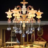 Low Price Crystal Chandelier cheap clear amber glass arm modern hotel chandelier with cups bowls glass raindrops crystals Light