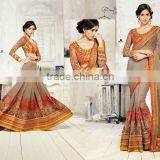 Brown Georgette On Net Saree thumbnail-1