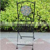 Antique Black Foldable Wrought Iron Mosaic Chair thumbnail-3