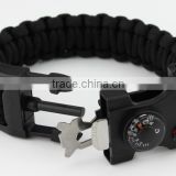 Black multifunctional compass thermometer clasp paracord bracelet