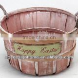 ORANGE RED WASH ROUND HAPPY EASTER BAMBOO CHIP BASKET