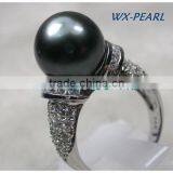 Large Round Tahitian Pearl Ring in Peacock Green thumbnail-1