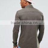 Latest Design Long Sleeve Point Collar Mens 98% Cotton 2% Elastane Soft Denim Skinny Fit Casual Grey Dress Shirts thumbnail-2