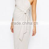 Fashion Maternity Drape Knot Front One Shoulder Midi Pencil Pregnant Party Dress thumbnail-2