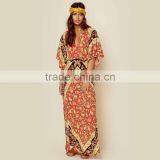 Bat Sleeve Printed Ethnic Clothing Women Kaftan Open Back Design Maxi Dress thumbnail-3
