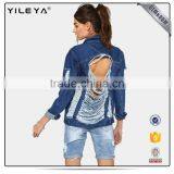 New Fashion Button Down Light Blue Blue Oversize Women Denim Jacket thumbnail-2