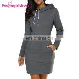 Fashion Plain Long Sleeve Slit Pullover Hoodie Women Winter Dress thumbnail-3