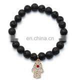Fashion Jewelry 2017 Unisex Custom Lava Stone Crystal Fatima Hamsa Bracelet