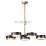 Современный дизайнерский круглый пятиламповый светодиодный подвесной люстра из золотистого и черного металла thumbnail-1