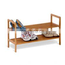 2 Tier no Folding Bamboo Wooden Bench 2 Tier Shoe Rack Organizer Shelves