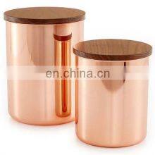 Copper Plated Canister Set With Wooden Lid