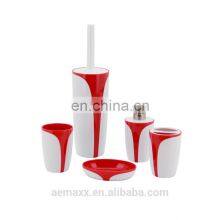 Double Color White and Red Complete Plastic Bathroom Accessories Decoration for Bathroom 5 Pcs Set thumbnail-2