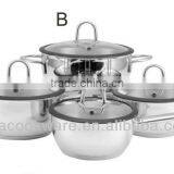8pcs Kitchenware 18/8 Stainless Steel Cookware Set With Flat Glass Lid