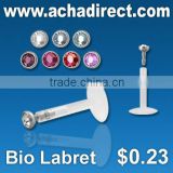 Crystal jewelry , Bioflex labret with crystals in assorted colors price starts from US$ 0.23 per piece