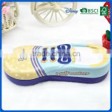 Tinplate fancy fashion shoes shaped pencil box with rectangle double layer logo printed pencil box