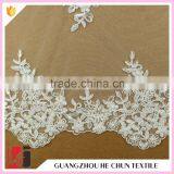 HC-6165-1 Hechun Fancy Latest Fashion Beading White Stretch Bridal Lace Fabric thumbnail-4