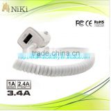 New Arrival Portable 5V 3.4A Car Charger with Fixed usb Cable for iPhone iPad and Mobile Phone