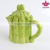 Bamboo Shape Embossed Ceramic Tea Pot With Lid