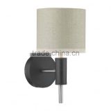 Factory price hot sale saddler single wall light with cord with black leather effect and grey linen shade for home decoration