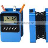 Solar Powered Alarm Clcok & Digital Calendar With Foldable Table Penholder