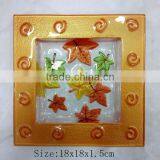 7" Square Hand Painted Maple Leaf Glass Plate thumbnail-1