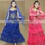 Professional Long Pleated Sexy Egyptian Style Belly Dance Costume for Girls thumbnail-1