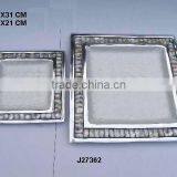 Cast Aluminum Square Tray With Food Safe Enamel and Mother of Pearl Mosaic Border