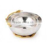 Silver & Gold Plated Leaf Design Hammered Bowl thumbnail-1