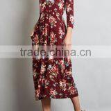 Private Label Long Sleeve Floral Pocket Midi Length Fashion US Size Women Dresses 2017 Summer thumbnail-5