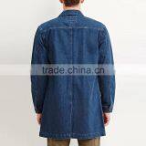 Longline Denim Dark Blue Long Jacket With Pocket for Men thumbnail-2