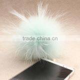 Myfur High Quality Real Raccoon Fur Pom Pom Phone Dust Plug Mint Green Color thumbnail-2