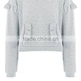 2017 Oem Spring Long Sleeves Solid Color Pretty Ruffle Grey Marl Hoodie thumbnail-5