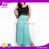 2016 Guangzhou Shandao New Arrivals Summer Fancy Design Women Casual Long Ruffle Green Chiffon Skirt