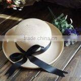 Summer Bow Ribbon Straw Sun Hat Beach Wide Brim Roll-up Floppy Cap thumbnail-3