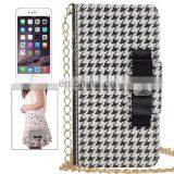 New Design Plaid Texture Wallet Style Leather Case with Chain & Card Slots for iPhone 6