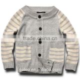 100% cotton Stripes sleeves kids knitted grey sweater