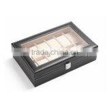 Custom 12 Slot Black Leather Wrist Watch Display Box With Clear Lid thumbnail-2