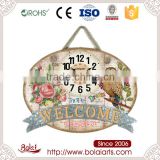 Lovely roses and cute owls pattern oval shaped mdf wall clock design with pictures