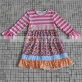 Kids Girls Clothing 2016 Child Fall Outfits Stripe Ruffle Dress Sun Flower Boutique thumbnail-1