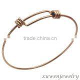 Rose Plating Expandable Stainless Steel Mens Cable Wire Bracelet