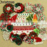 Christmas! Handmade Chiffon Red Green Rosettes Flowers With Elastic thumbnail-1