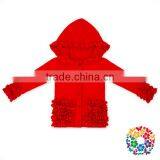 Girls Ruffle Red Fleece Hoodie Long Sleeve Button Up Plain Hoodie thumbnail-2