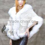 CX-B-M-99A In-stock Item Wholesale Knitted Genuine Fox Fur Trim Mink Fur Shawl Coat thumbnail-4
