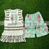Summer Girls Sets New Arrivals 2016 Little Girls Boutique Remake Clothing Set Girls Cute Stripes and Greenshorts Ruffle Sets thumbnail-1