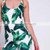 Scoop Neck Sleeveless Palm Leaf Print One Piece Women Tight Latex Catsuit thumbnail-4