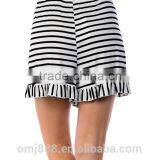 Fashion Summer Women Stripe Rufflt Trim Shorts thumbnail-3