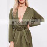 2017 Long Sleeve Mature Women Sexy Satin Wrap Mini Dress For Women thumbnail-5