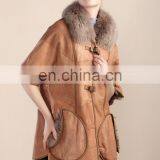 Fashion Design Fox Fur Collar Sheep Fur And Skin Jacket Short Sleeves Fur Coat Trend Winter Fur Dress thumbnail-3