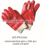 red PVC gloves working safety gloves cotton interlock gloves with fully pvc coating
